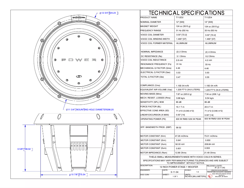 Page n°1 - Fiche technique Rockford Fosgate Power T215D2