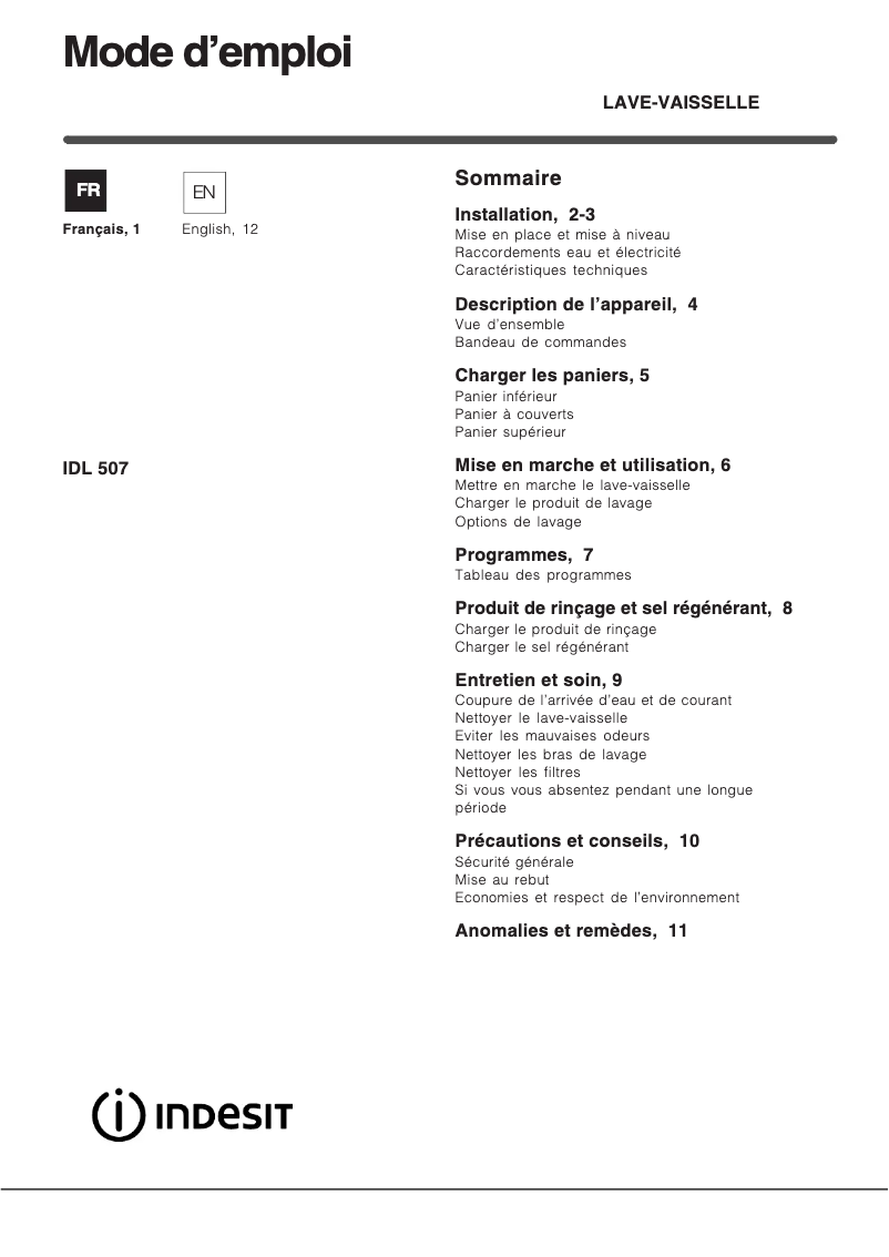 Image de la première page du manuel de l'appareil IDL 507