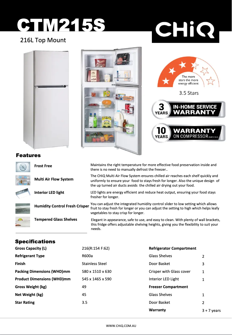 Page 1 de la notice Fiche technique CHiQ CTM215S