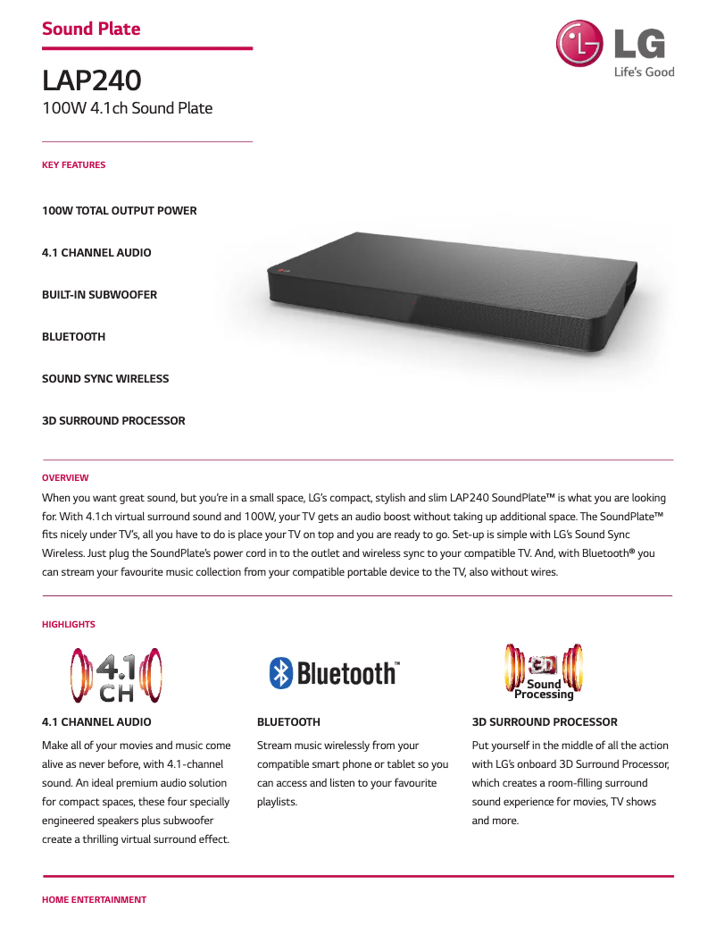 Página 1 del manual Ficha técnica LG LAP240