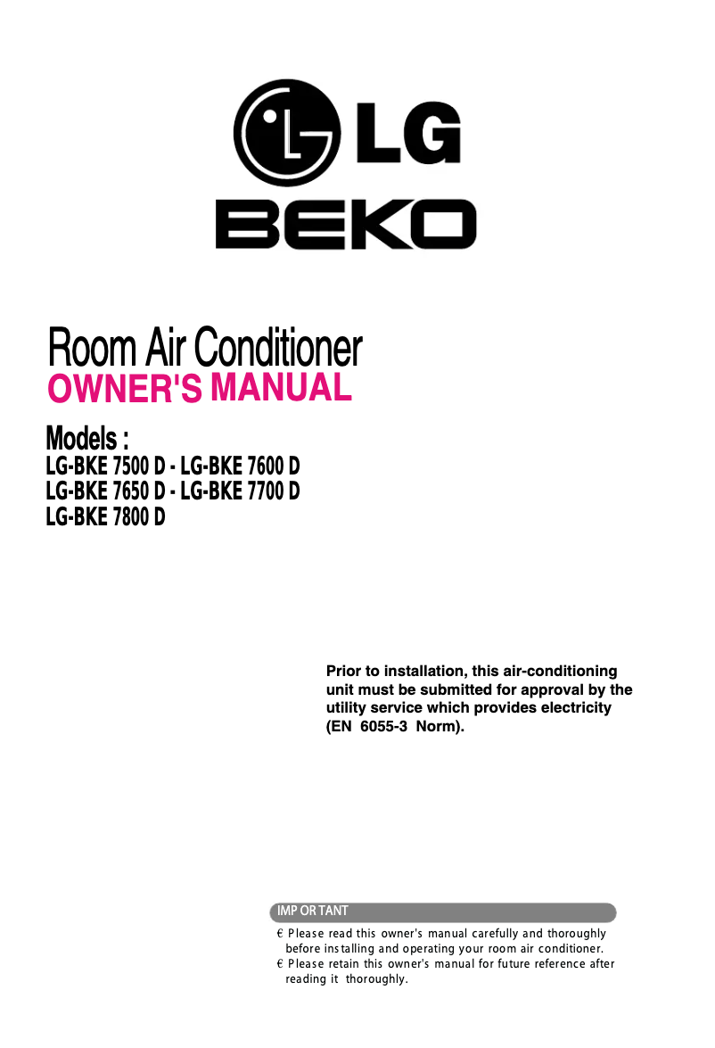 Page n°1 - Manuel utilisateur LG-Beko LG-BKE 7500 D