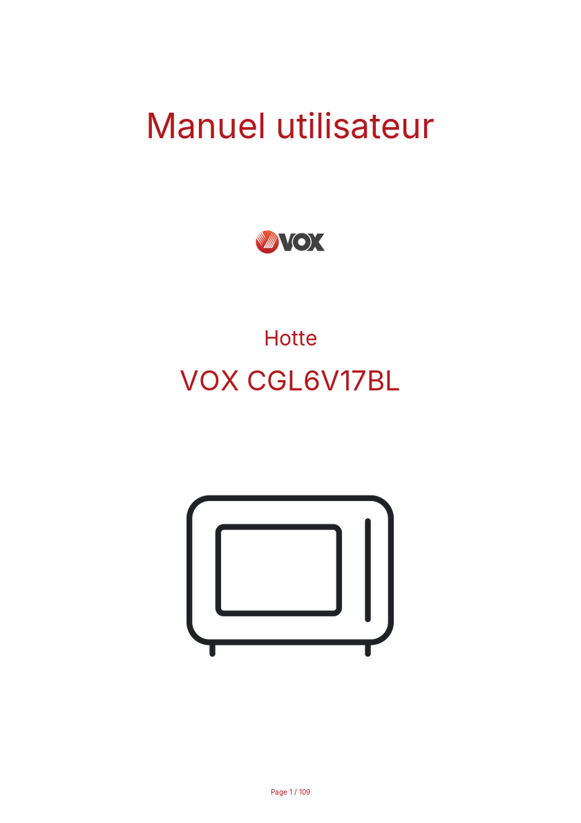 Page n°1 - Manuel utilisateur VOX CGL6V17BL