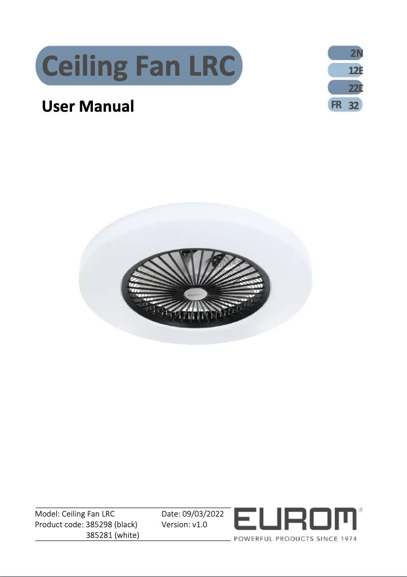 Página 1 del manual Manual de usuario Eurom Ceiling Fan LRC