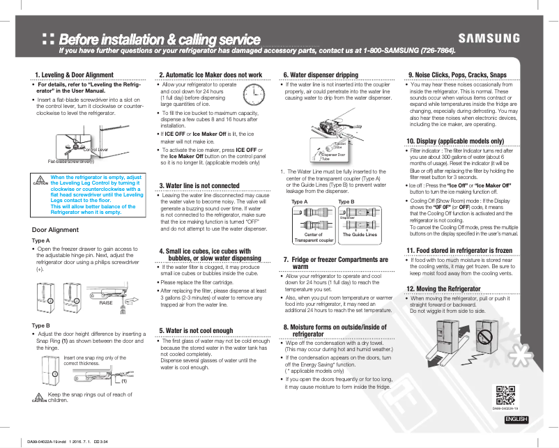 Page 1 de la notice Guide d'installation Samsung RF25HMIDBSG