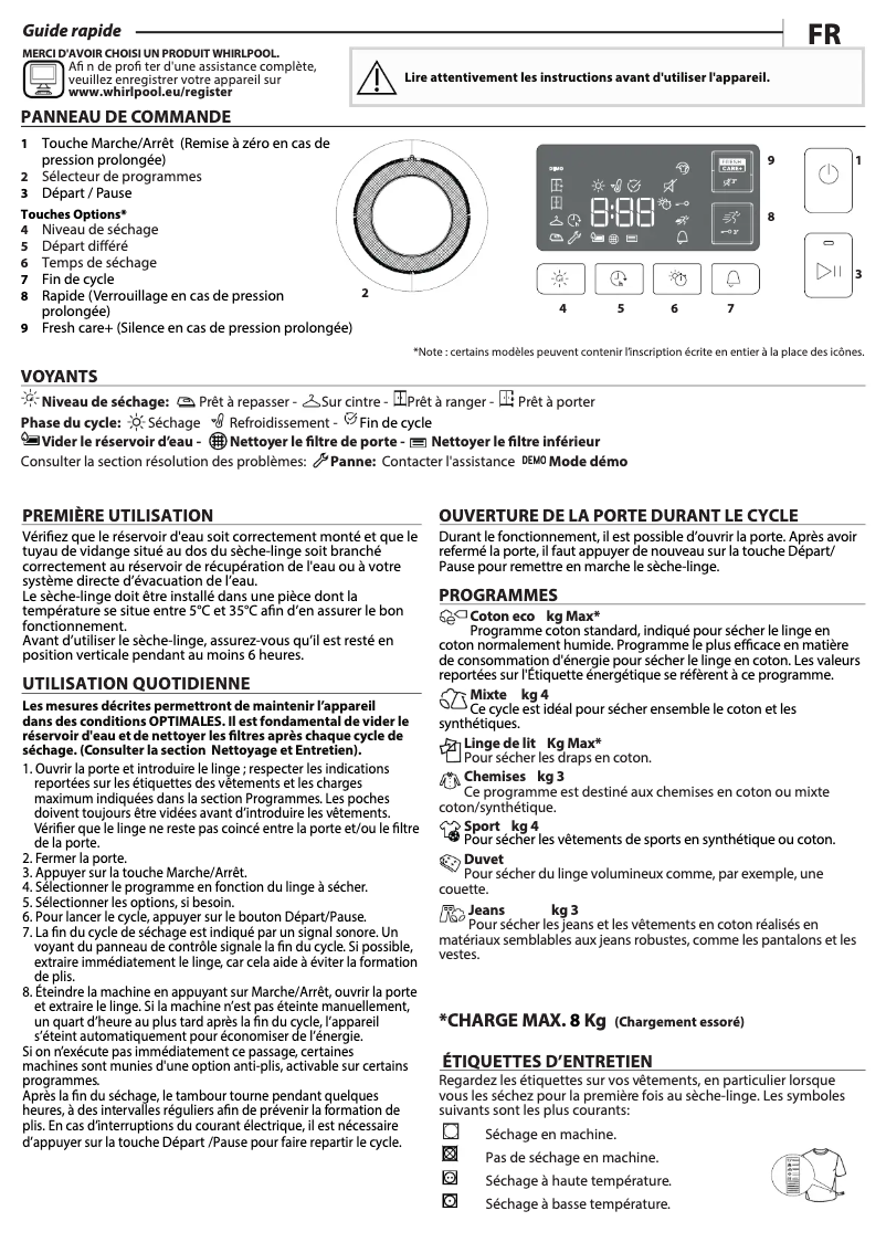 Página 1 del manual Manual de usuario Whirlpool FFT M11 8X3B BE