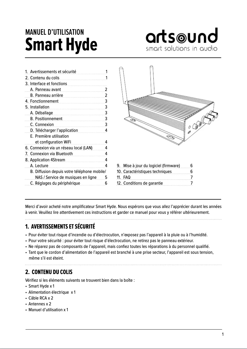 Page n°1 - Manuel utilisateur Artsound Smart Hyde