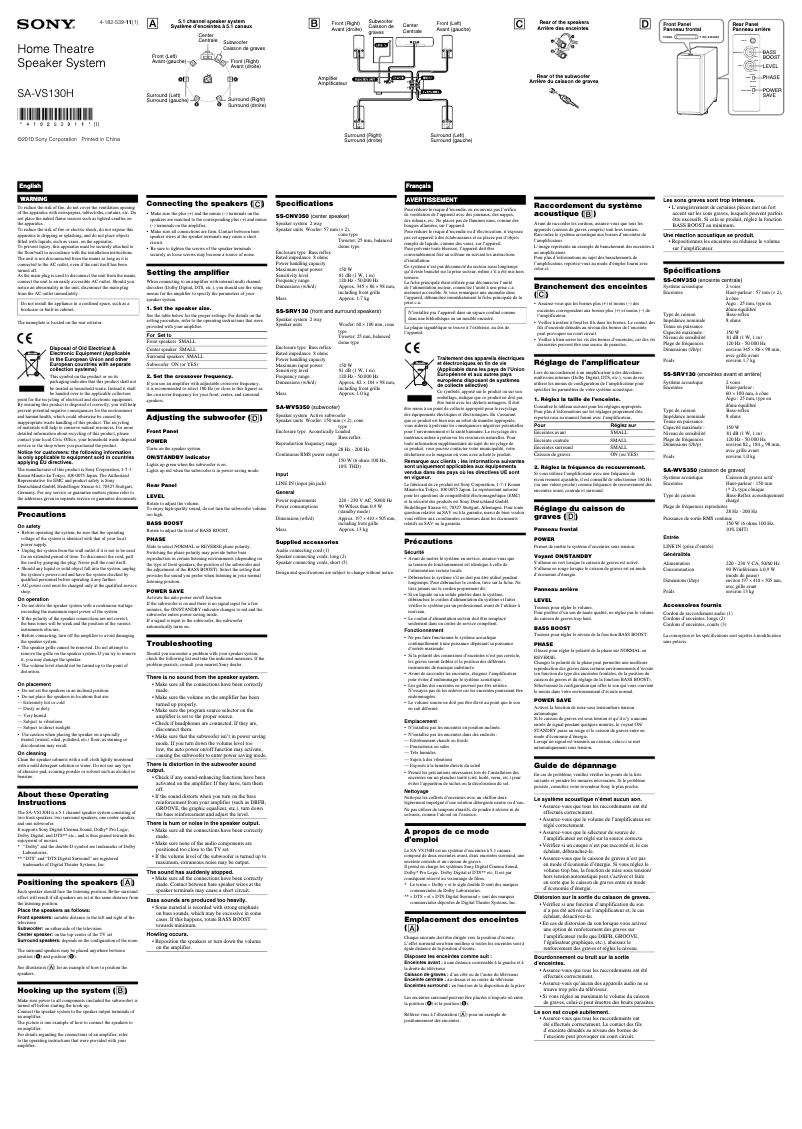 Página 1 del manual Manual de usuario Sony SA-VS130H