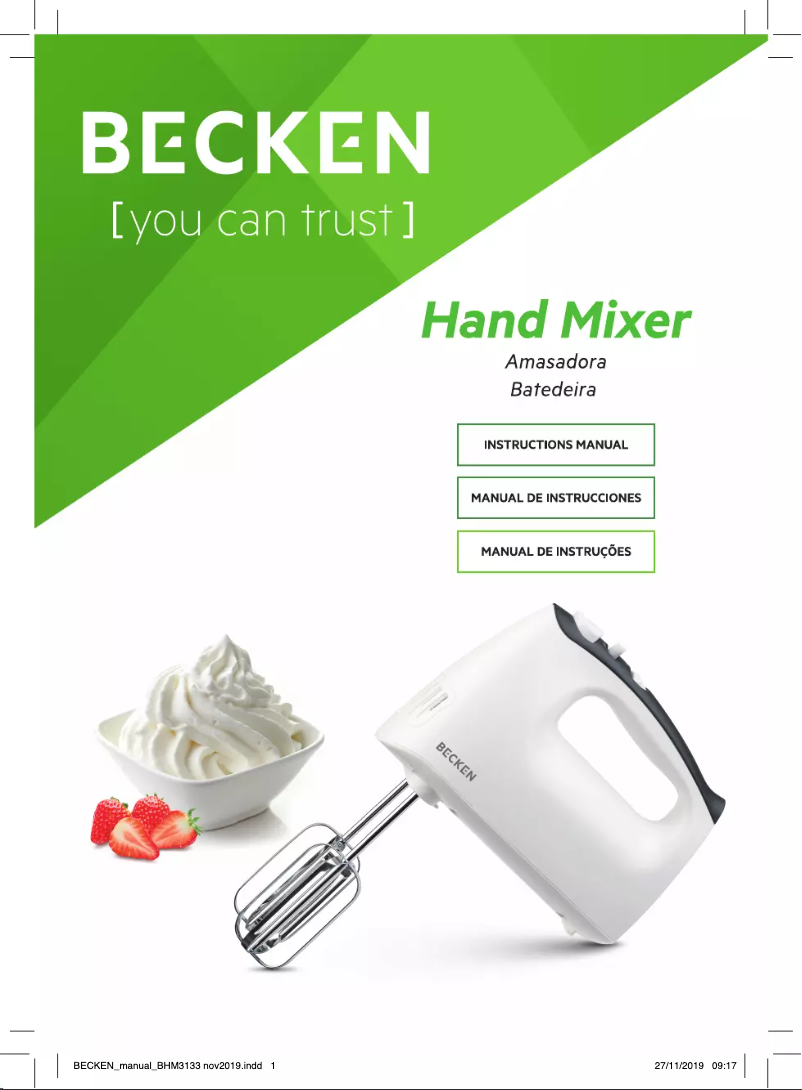 Page 1 de la notice Manuel utilisateur Becken BHM3133