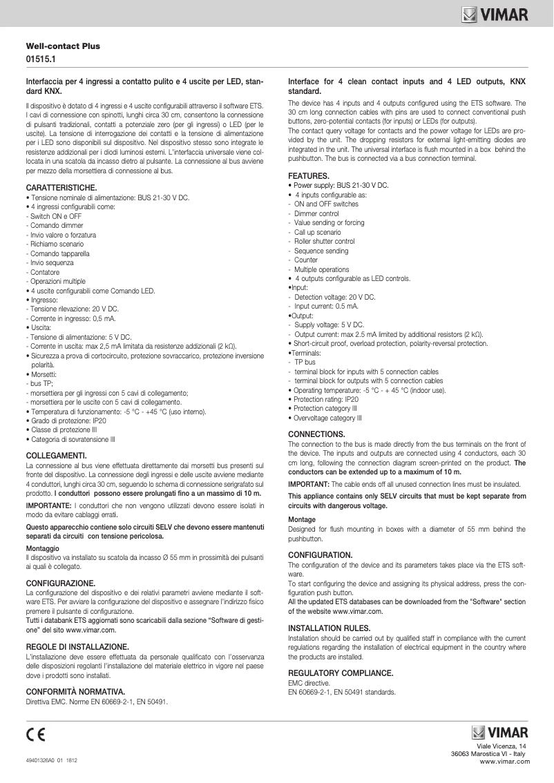 Página 1 del manual Instrucciones / montaje Vimar 01515.1