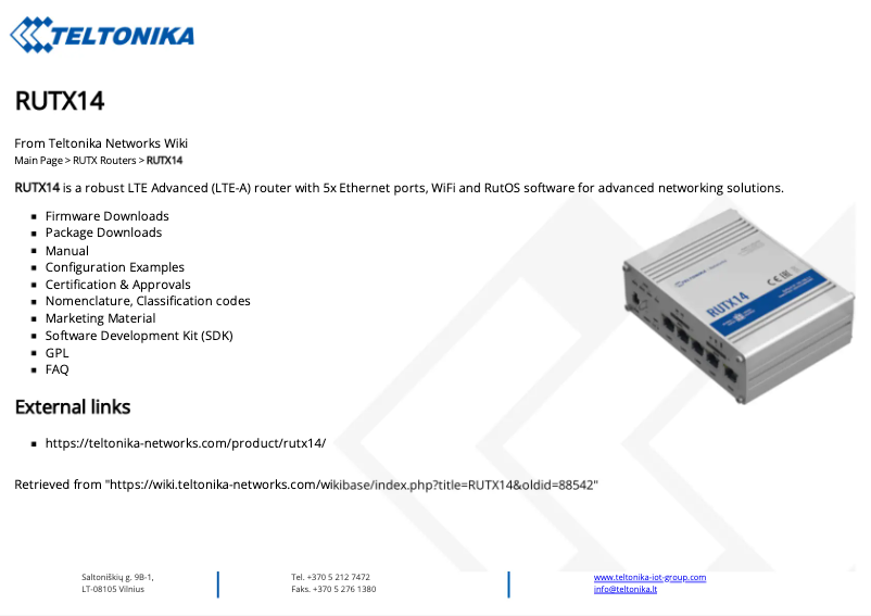 Página 1 del manual Manual de usuario Teltonika RUTX14