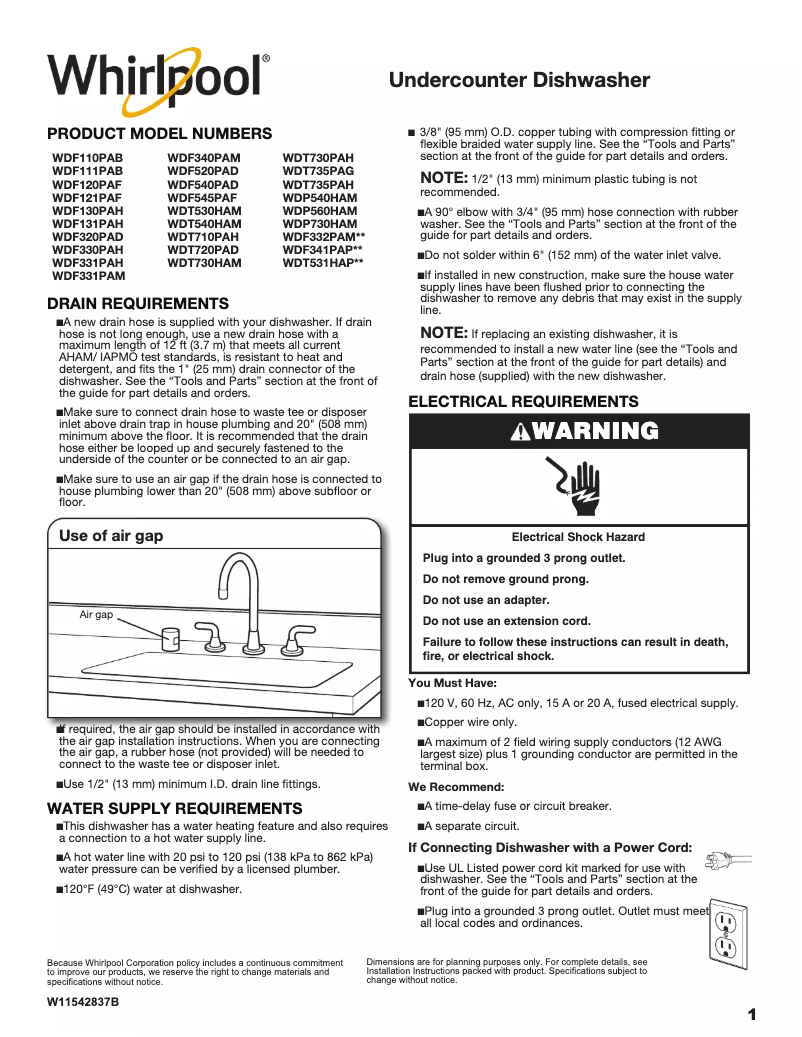 Page 1 de la notice Manuel utilisateur Whirlpool WDF331PAHB