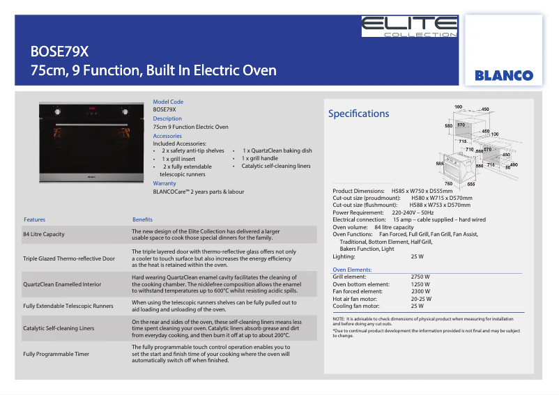 Page 1 de la notice Fiche technique BLANCO BOSE79X