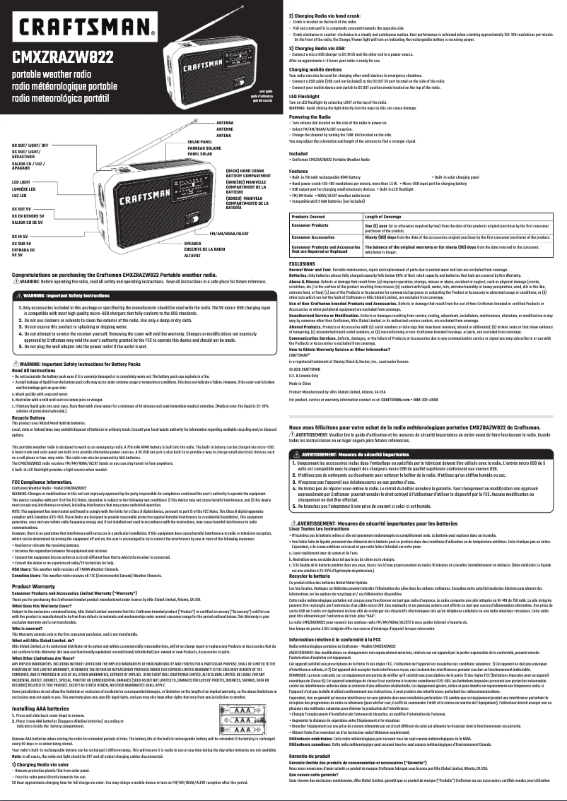 Página 1 del manual Manual de usuario Craftsman CMXZRAZW822