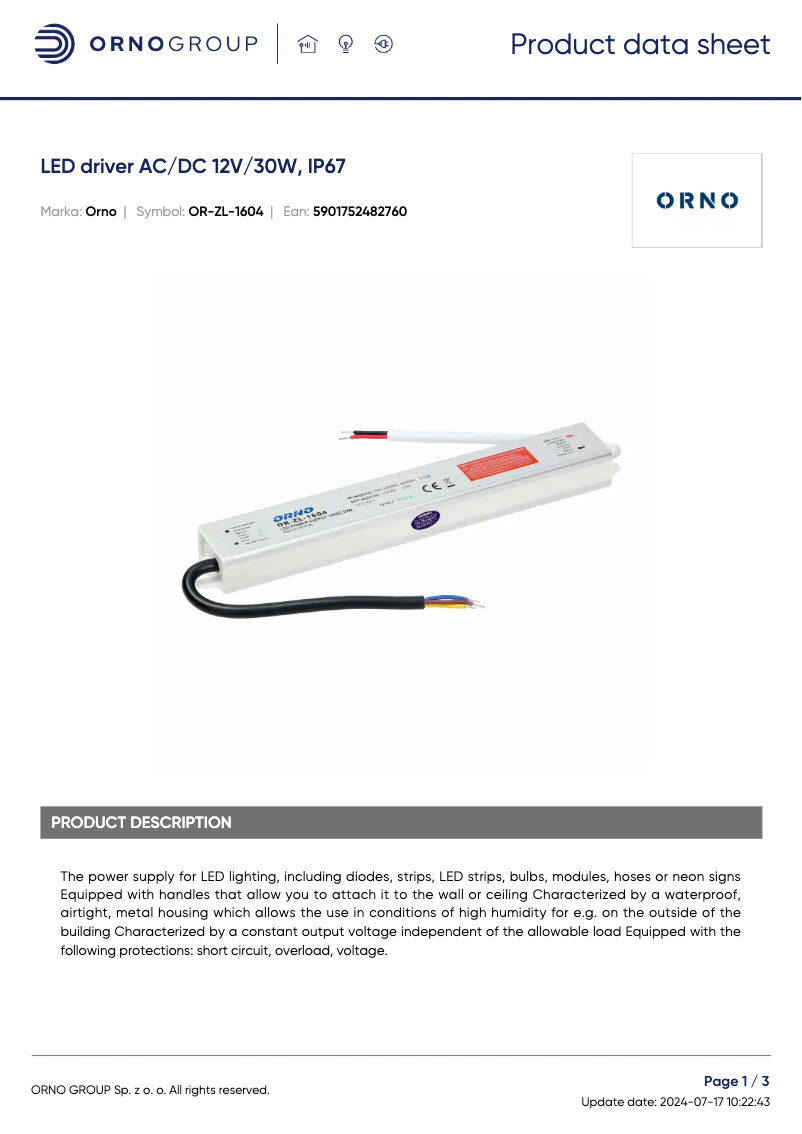 Page 1 de la notice Manuel utilisateur ORNO OR-ZL-1604