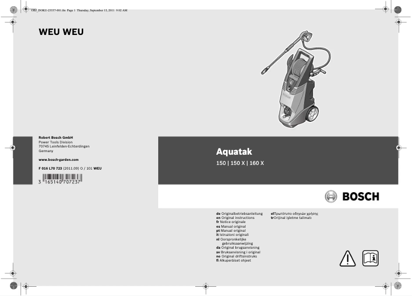 Page n°1 - Manuel utilisateur Bosch Aquatak 160 X