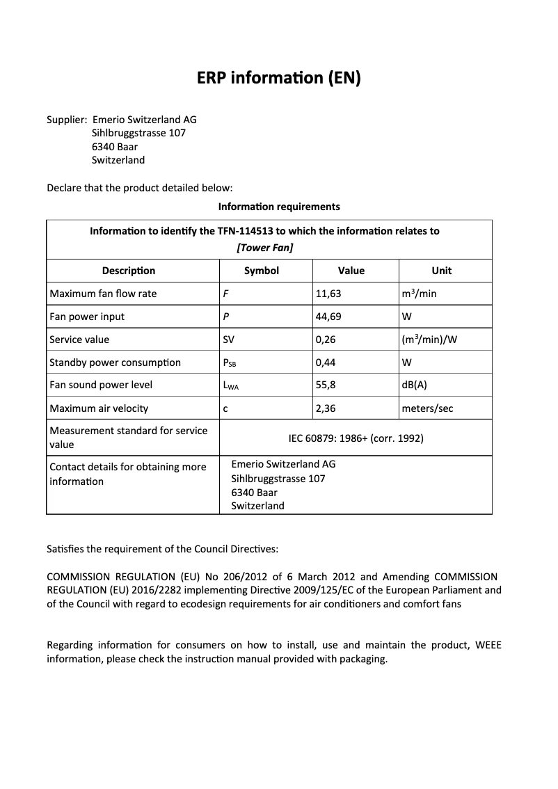 Page n°1 - Fiche technique Emerio TFN-114513