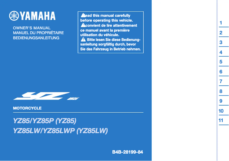 Page 1 de la notice Manuel utilisateur Yamaha YZ85 (2023)