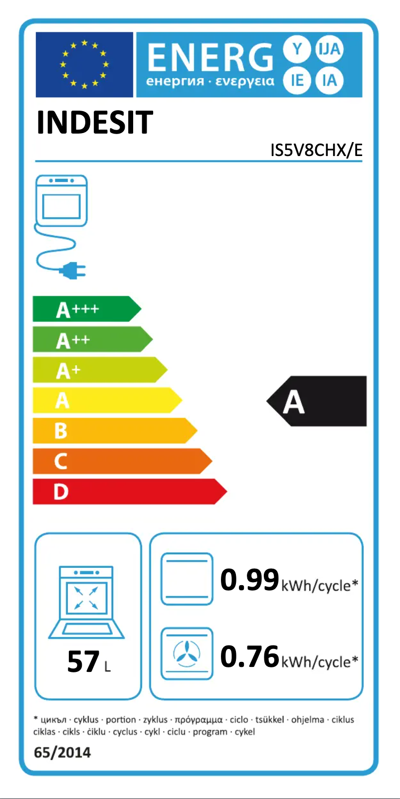 Page n°1 - Label énergétique Indesit IS5V8CHX/E