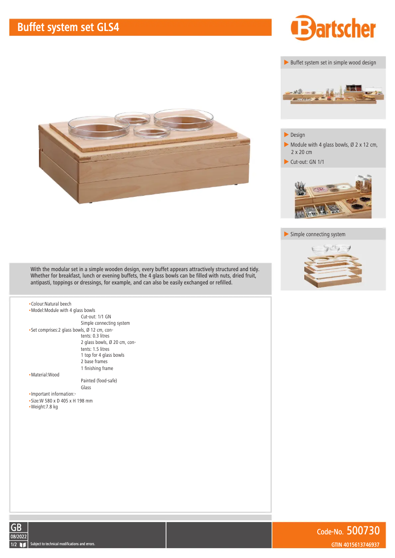 Página 1 del manual Ficha técnica Bartscher GLS4