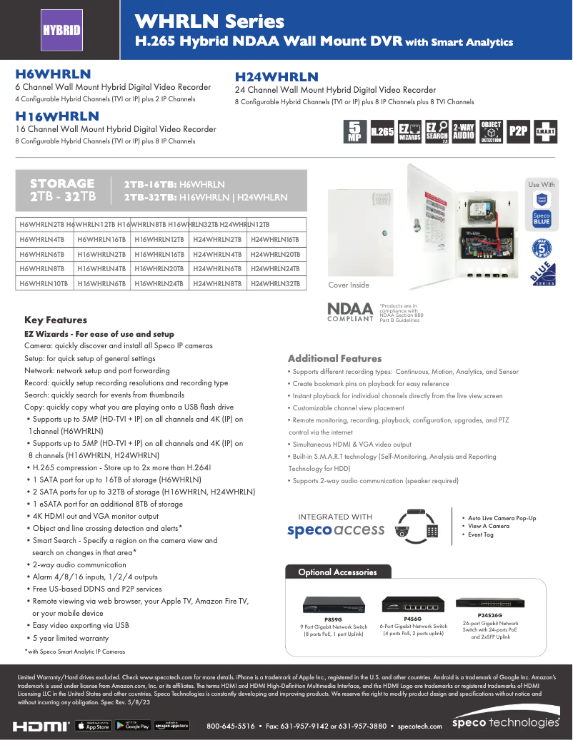 Page 1 de la notice Fiche technique Speco Technologies H24WHRLN