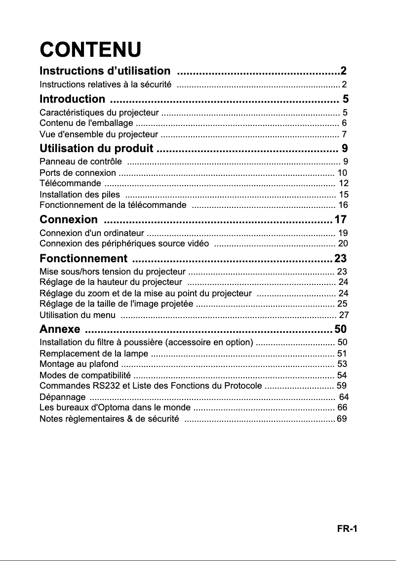 Page n°1 - Manuel utilisateur Optoma S311