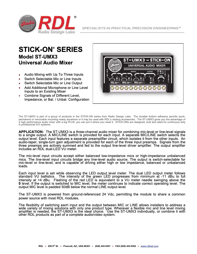 Page 1 de la notice Manuel utilisateur RDL ST-UMX3