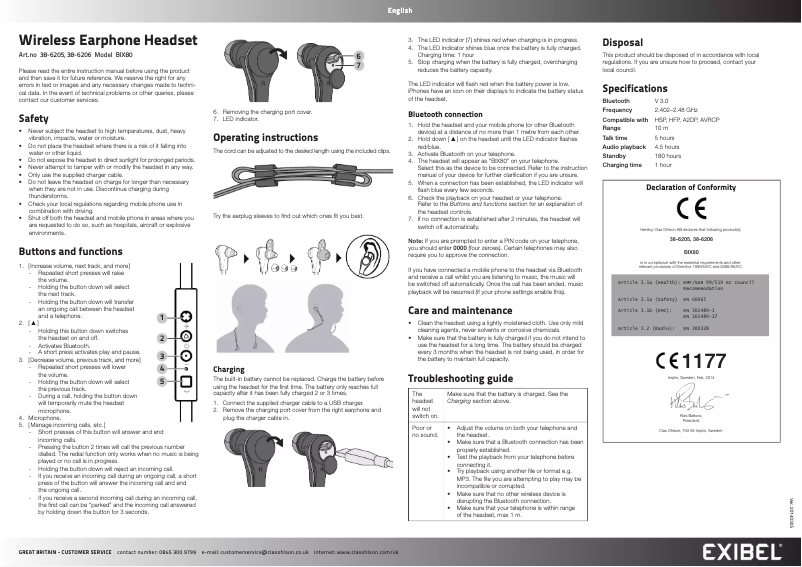 Page 1 de la notice Manuel utilisateur Exibel BIX80