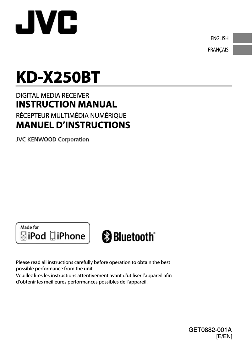 Page 1 de la notice Manuel utilisateur JVC KD-X250BT