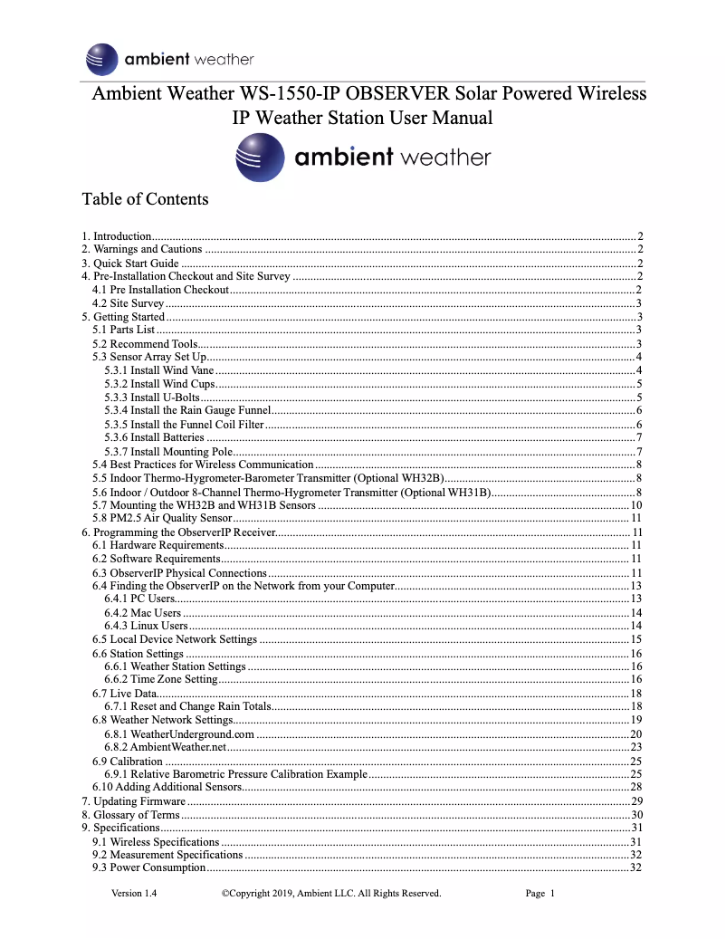 Image de la première page du manuel de l'appareil WS-1550-IP
