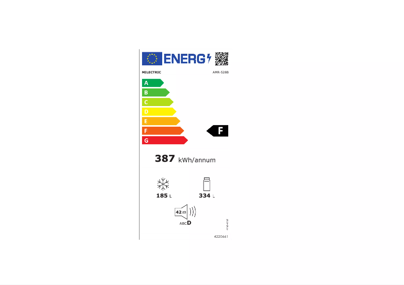 Page 1 of the manual Energy Label Milectric AMR-528B