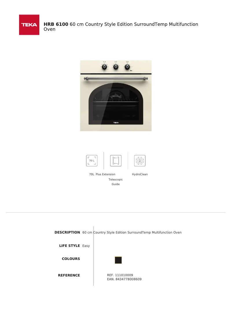 Page n°1 - Fiche technique Teka HRB 6100 VNS