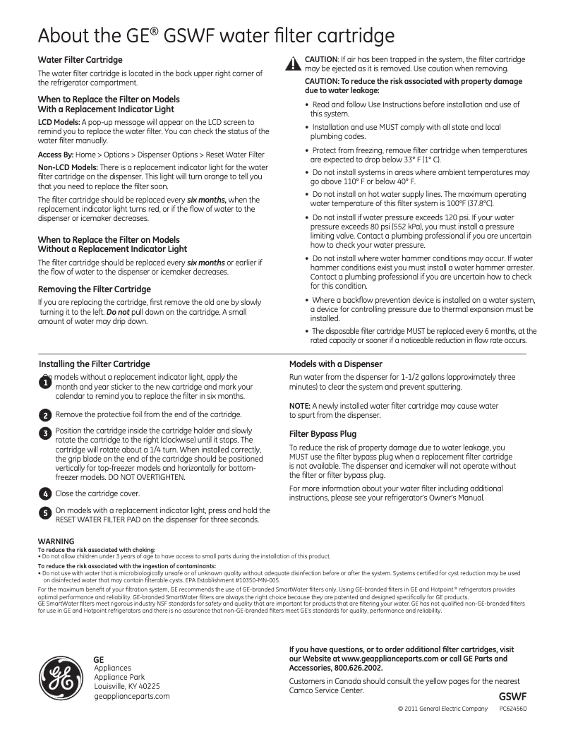 Página 1 del manual Manual de usuario GE GSWF3PK