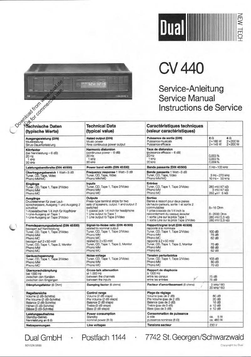 Page 1 de la notice Manuel utilisateur Dual CV 440