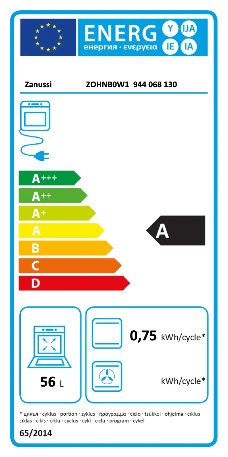 Page 1 de la notice Label énergétique Zanussi ZOHNB0W1