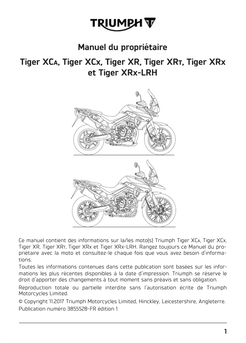 Image de la première page du manuel de l'appareil Tiger 800 XRX (2020)