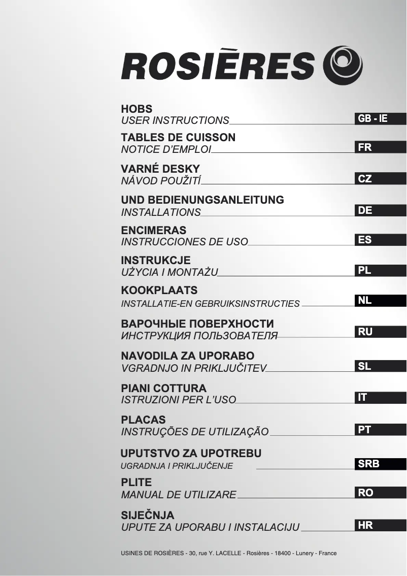 Page n°1 - Manuel utilisateur Rosieres RGV 74 WFM PN