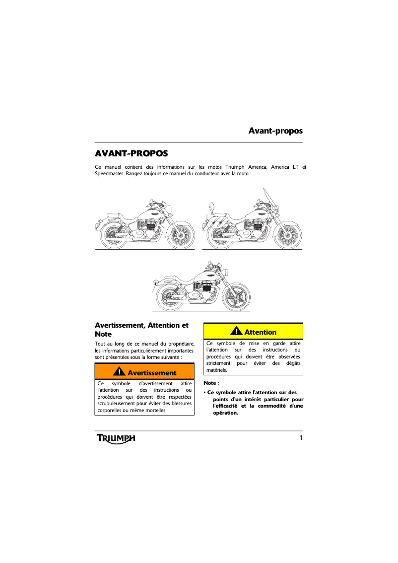 Page 1 de la notice Manuel utilisateur Triumph Speedmaster (2016)