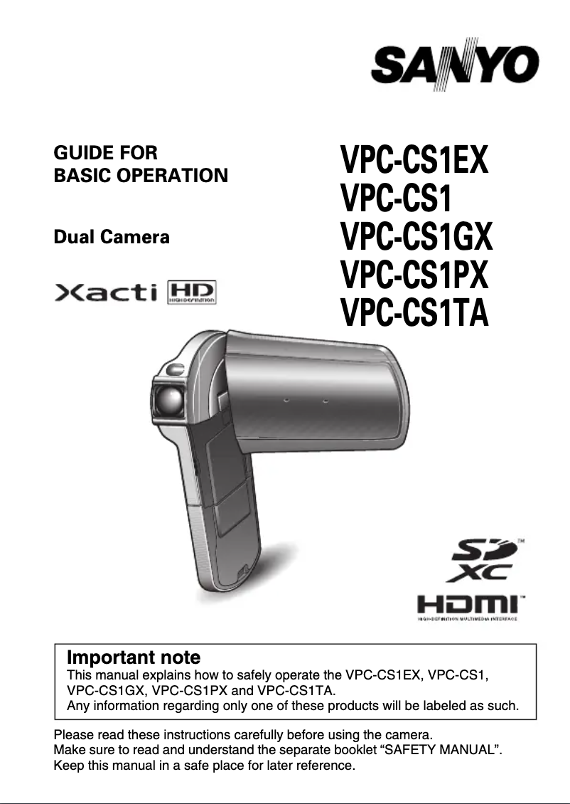 Page n°1 - Manuel utilisateur Sanyo Xacti VPC-CS1GX