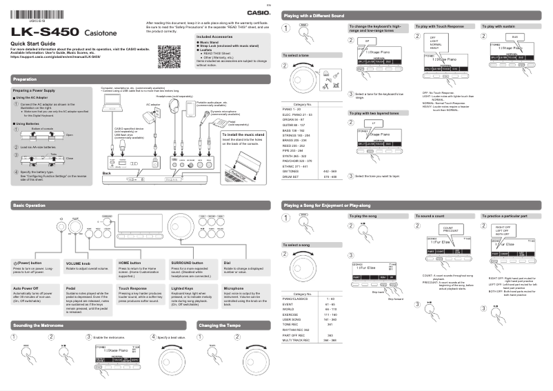 Image de la première page du manuel de l'appareil LK-S450