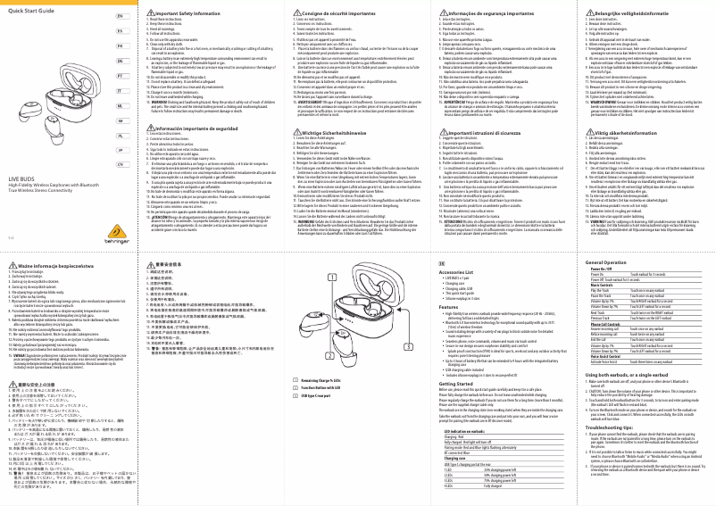 Page 1 de la notice Manuel utilisateur Behringer Live Buds