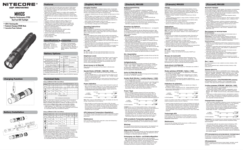 Page 1 de la notice Manuel utilisateur Nitecore MH10S