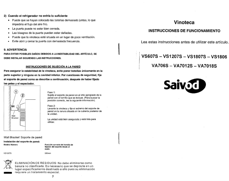 Image de la première page du manuel de l'appareil VS7012S