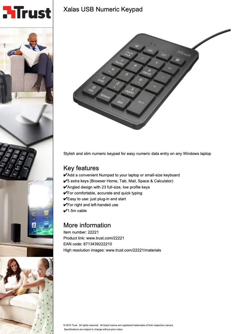 Image de la première page du manuel de l'appareil Xalas USB Numeric Keypad
