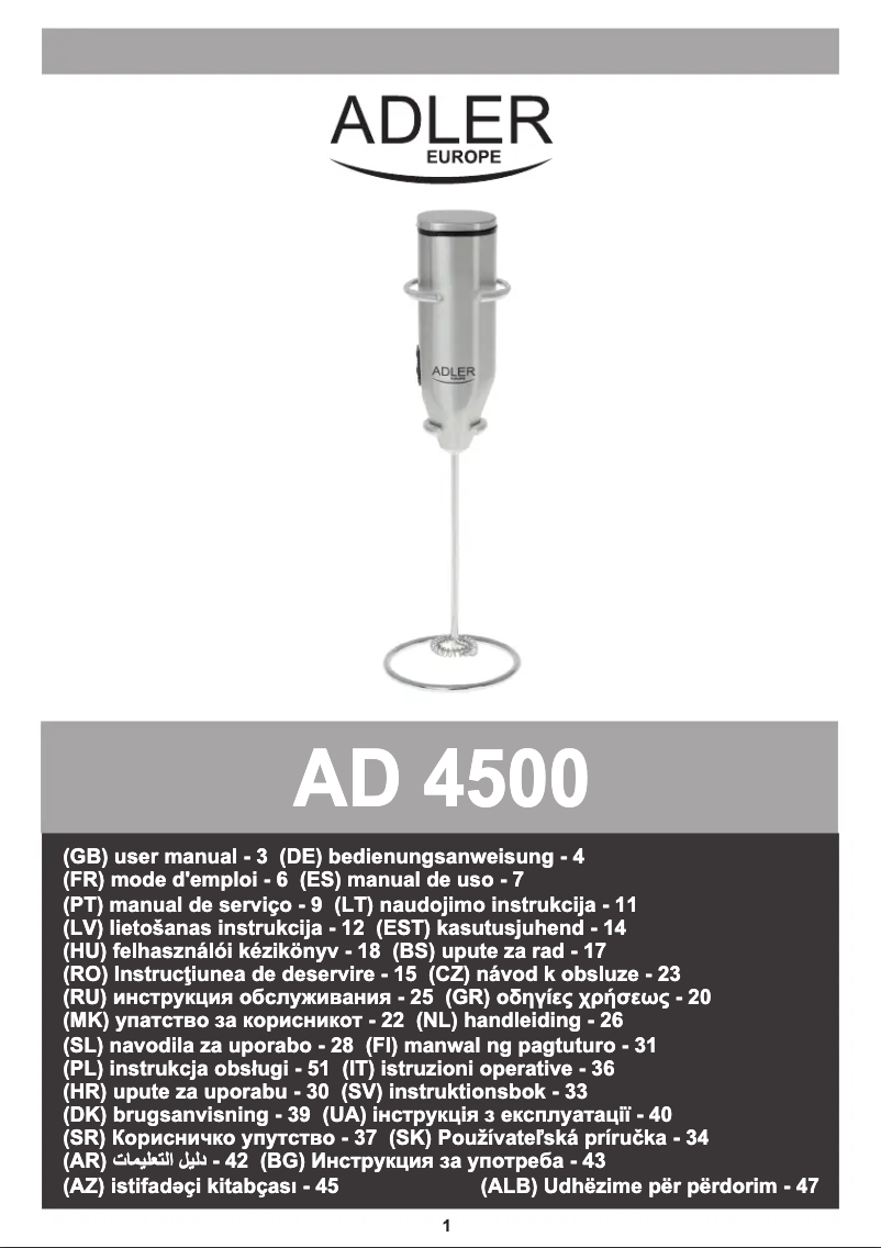 Page 1 de la notice Manuel utilisateur Adler AD 4500