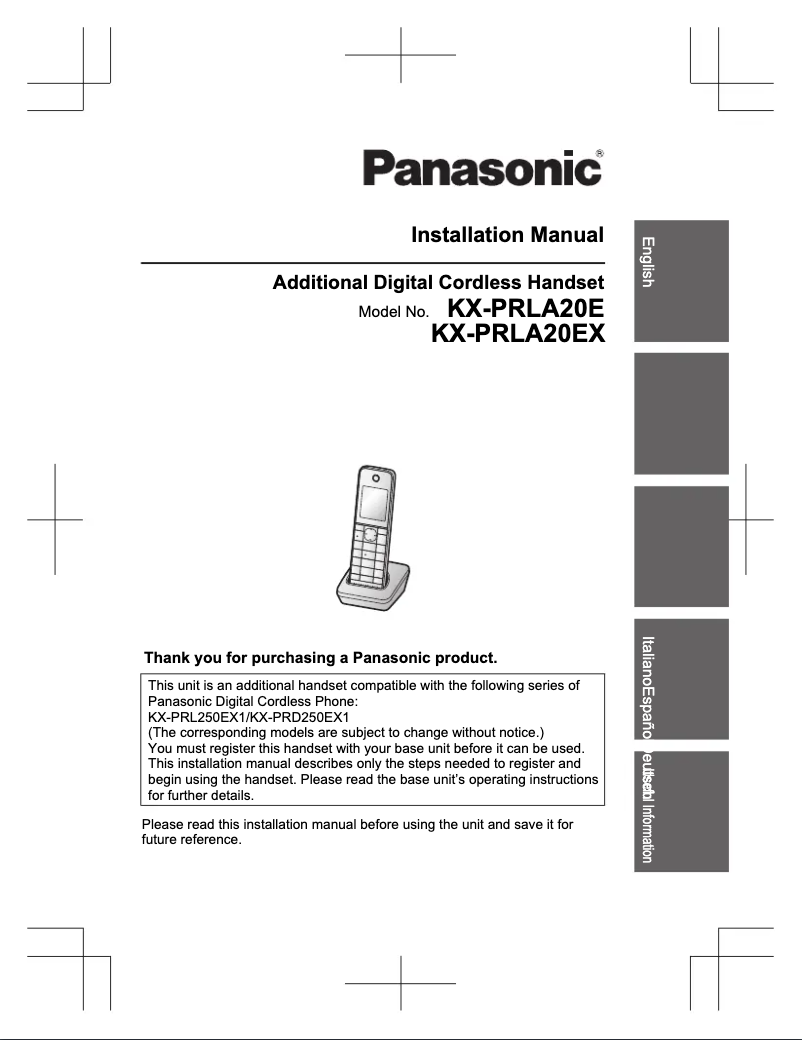 Imagen de la primera página del manual del dispositivo KX-PRLA20E