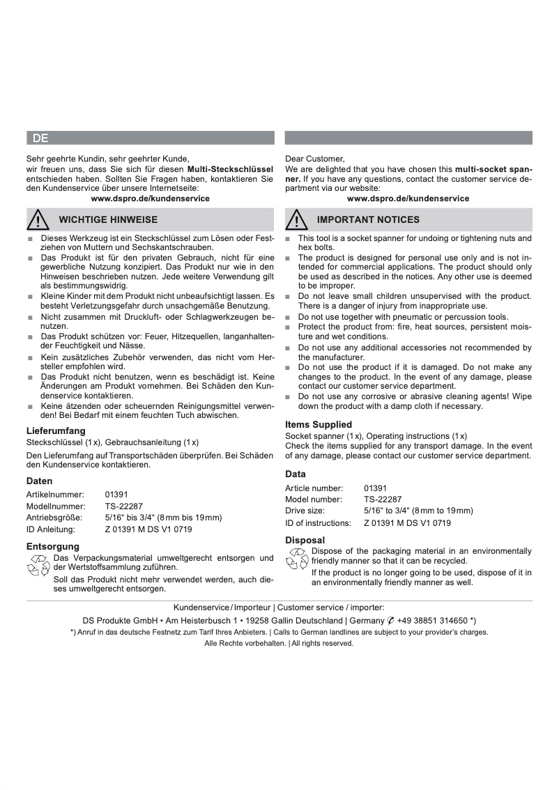 Page 1 de la notice Manuel utilisateur EasyMaxx 01391