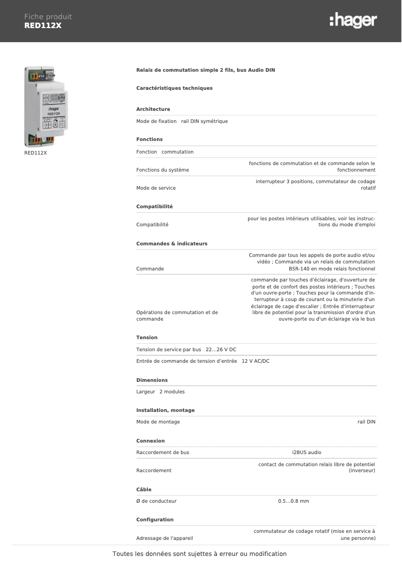 Image de la première page du manuel de l'appareil RED112X