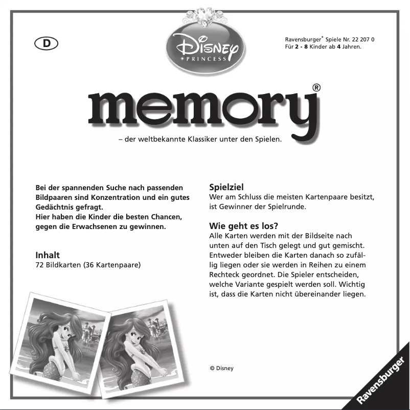 Image de la première page du manuel de l'appareil Disney Princess Memory