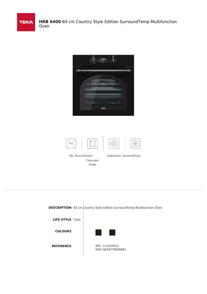 Página 1 del manual Ficha técnica Teka HRB 6400 ATS