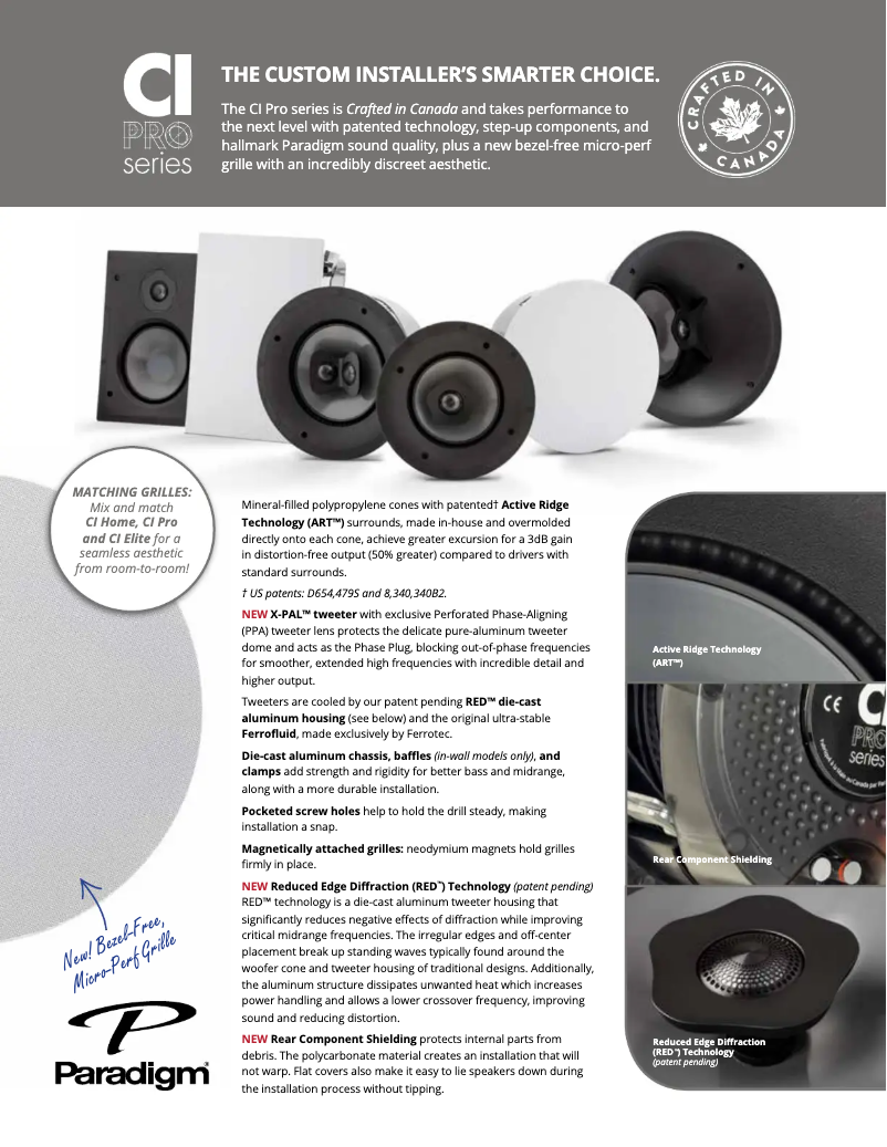 Page 1 de la notice Fiche technique Paradigm CI Pro P80-R